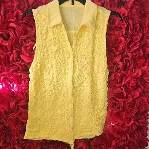INC Inter Concepts Women's Yellow Lace Sleeveless Blouse Size Large (Pink Stain)